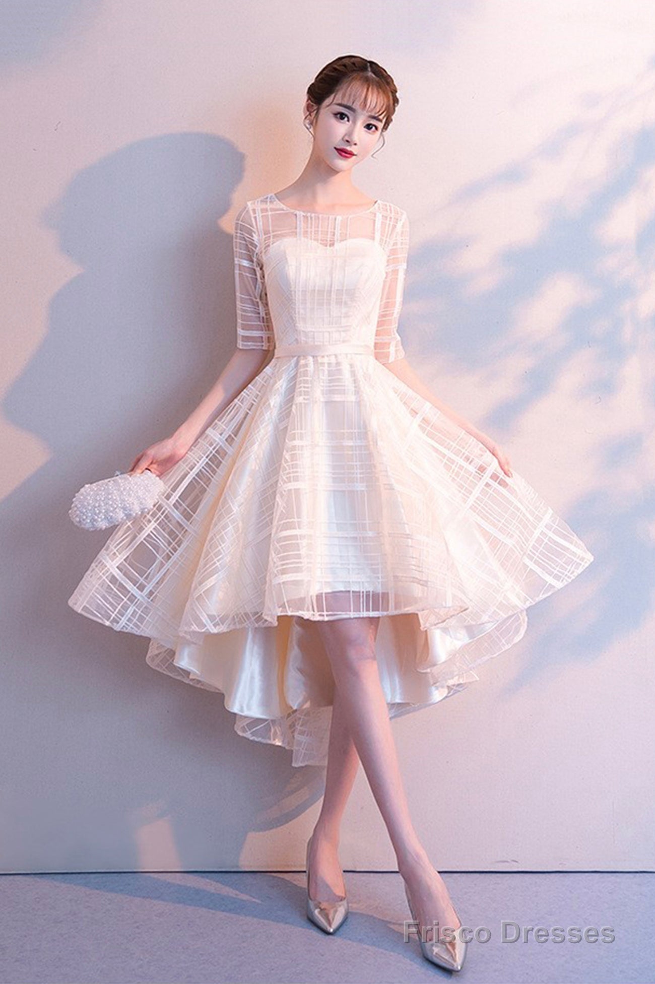 Champagne Tulle High Low Prom Dress, A-Line Party Homecoming Dress Main image