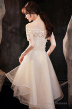Champagne Tulle High Low Prom Dresses, A-Line Party Dresses