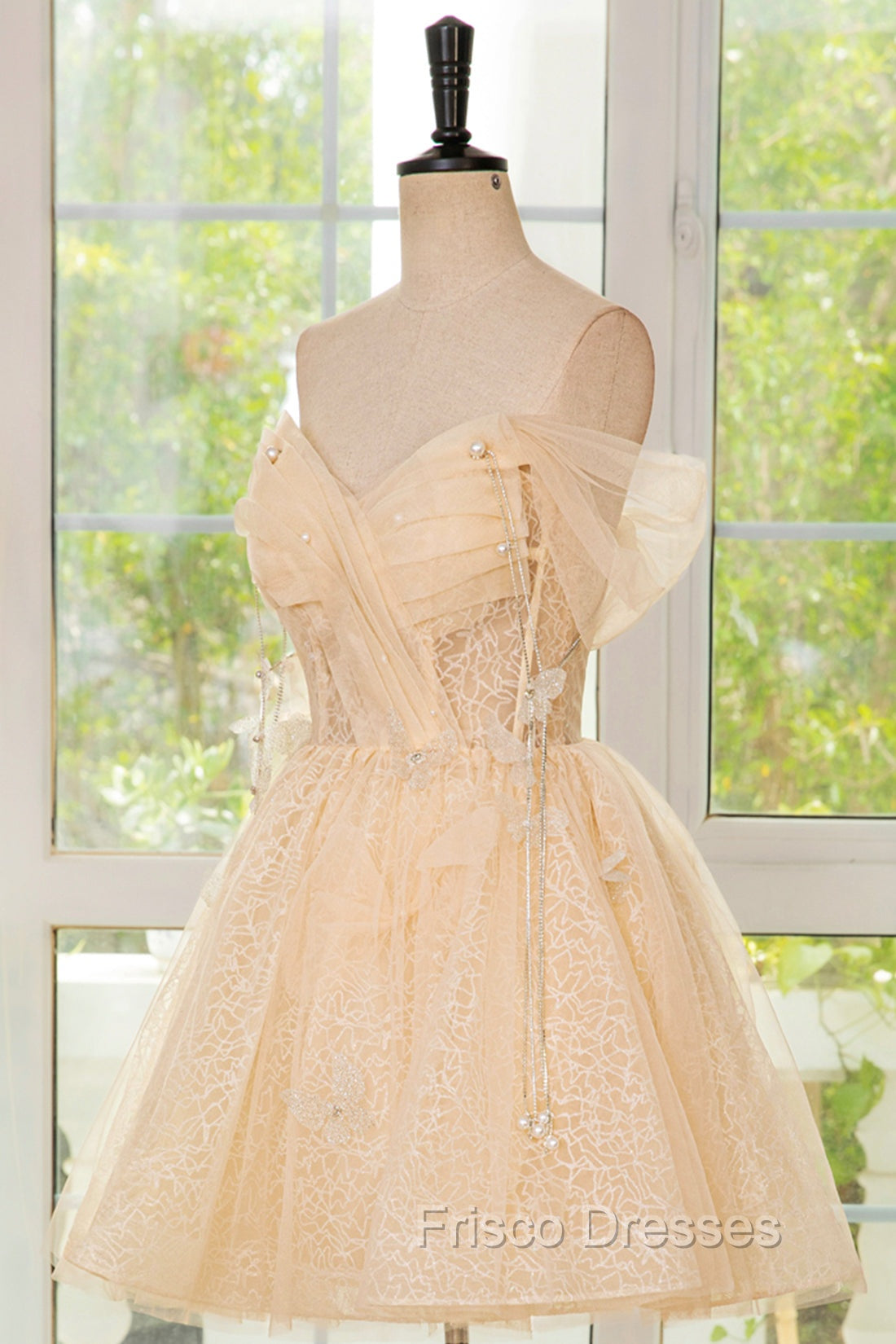 Champagne Tulle Knee Length Formal Prom Dress, Lovely A-Line Party Homecoming Dress Secondary image