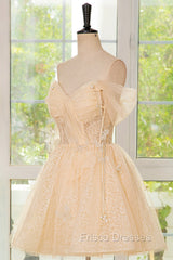 Champagne Tulle Knee Length Formal Prom Dress, Lovely A-Line Party Homecoming Dress