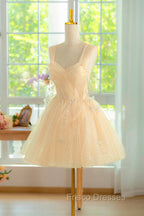 Champagne Tulle Knee Length Formal Prom Dress, Lovely A-Line Party Homecoming Dress