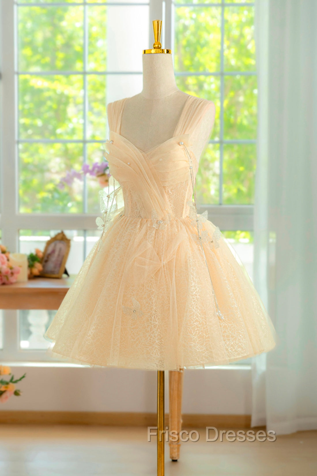 Champagne Tulle Knee Length Formal Prom Dress, Lovely A-Line Party Homecoming Dress