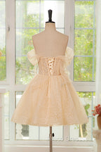 Champagne Tulle Knee Length Formal Prom Dress, Lovely A-Line Party Homecoming Dress