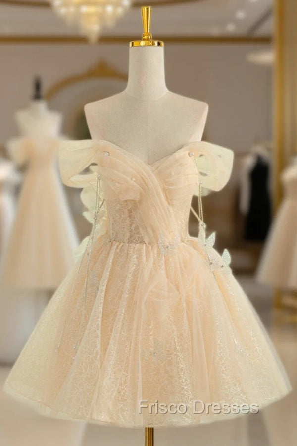 Champagne Tulle Knee Length Formal Prom Dress, Lovely A-Line Party Homecoming Dress Main image
