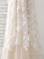 Champagne Tulle Lace Applique Long Prom Dress Champagne Evening Dress
