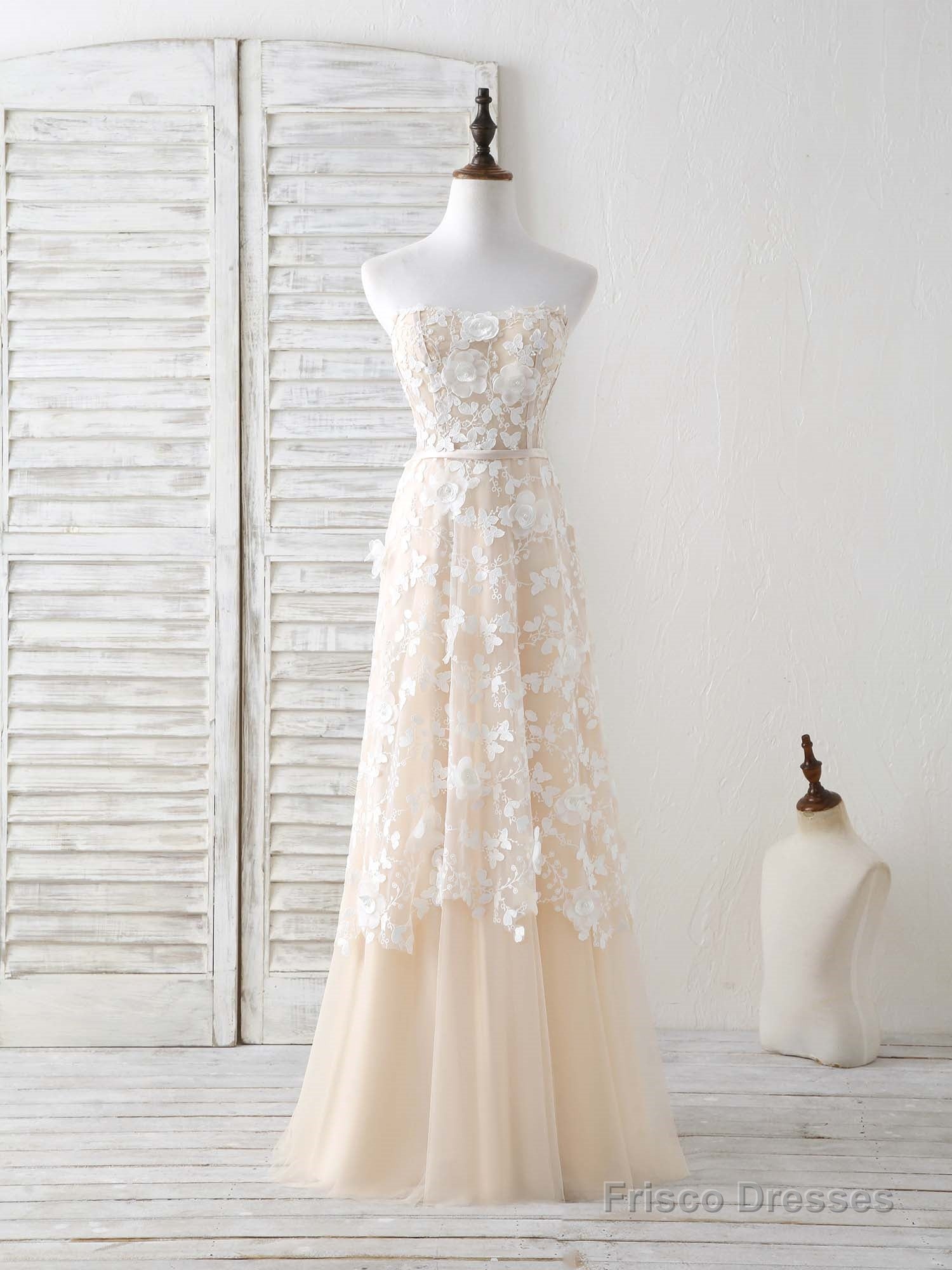 Champagne Tulle Lace Applique Long Prom Dress Champagne Evening Dress Secondary image