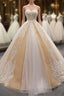 Champagne Tulle Lace Appliques Sweetheart With Beading Formal Prom Dress