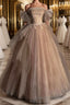 Champagne Tulle Lace Long Formal Prom Dresses, Champagne Evening Formal Dresses