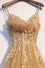 Champagne tulle lace long Formal Prom Dresses champagne formal Dresses