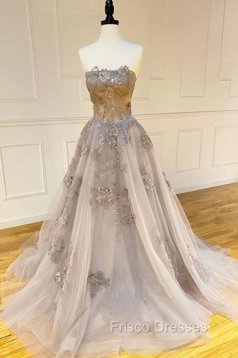 Champagne Tulle Lace Long Formal Prom Dress Lace Formal Dress Secondary image