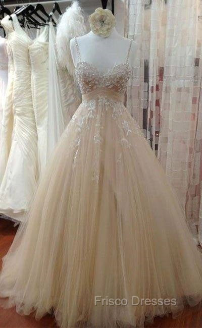 Champagne Tulle Lace Long Formal Prom Dress, Lace Wedding Dress Secondary image