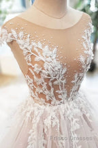 Champagne tulle lace long Formal Prom Dresses, tulle evening Dresses