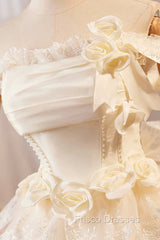 Champagne Tulle Lace Short Formal Prom Dress Homecoming Dress, Lovely A-Line Party Dress