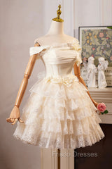 Champagne Tulle Lace Short Formal Prom Dress Homecoming Dress, Lovely A-Line Party Dress