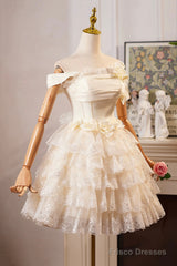 Champagne Tulle Lace Short Prom Dress Homecoming Dress, Lovely A-Line Party Dress