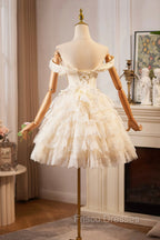Champagne Tulle Lace Short Formal Prom Dress Homecoming Dress, Lovely A-Line Party Dress
