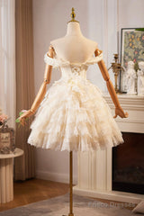 Champagne Tulle Lace Short Prom Dress Homecoming Dress, Lovely A-Line Party Dress