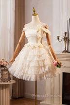 Champagne Tulle Lace Short Formal Prom Dress Homecoming Dress, Lovely A-Line Party Dress