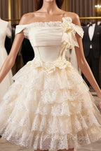 Champagne Tulle Lace Short Formal Prom Dress Homecoming Dress, Lovely A-Line Party Dress