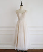 Champagne Tulle Lace Short Prom Dress Lace Homecoming Dress