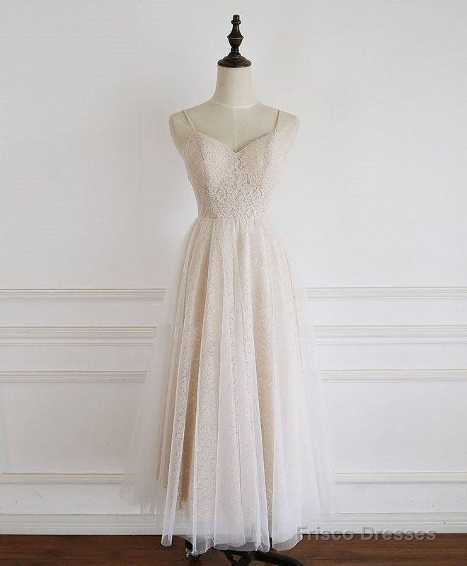 Champagne Tulle Lace Short Prom Dress Lace Homecoming Dress