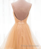 Champagne tulle long Formal Prom Dresses, champagne evening Dresses