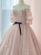 Champagne Tulle Long Formal Prom Dress ,Tulle Lace Evening Dress