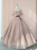 Champagne Tulle Long Formal Prom Dress ,Tulle Lace Evening Dress