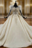 Champagne Tulle Off the Shoulder Long Sleeve Beading Wedding Dress