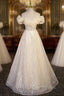 Champagne Tulle Off the Shoulder Sequins Formal Prom Dress