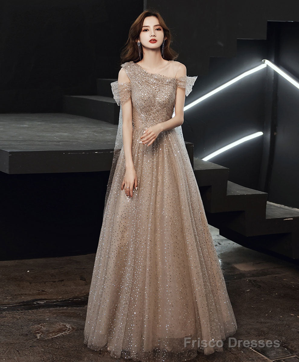 Champagne Tulle One Shoulder Long Prom Dress Tulle Evening Dress Secondary image