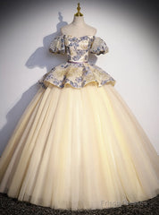 Champagne Tulle Print Quinceanera Dress