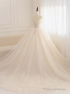 Champagne Tulle Sequin Beads Long Prom Dress, Champagne Evening Dress