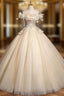 Champagne Tulle Sequins Appliques Off the Shoulder Quinceanera Dress