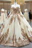 Champagne Tulle Sequins Appliques Sweetheart Formal Prom Dress