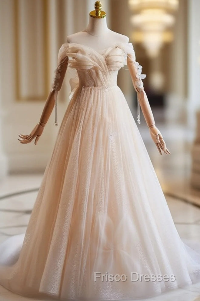Champagne Tulle Sequins Off the Shoulder Butterfly Formal Prom Dress Main image