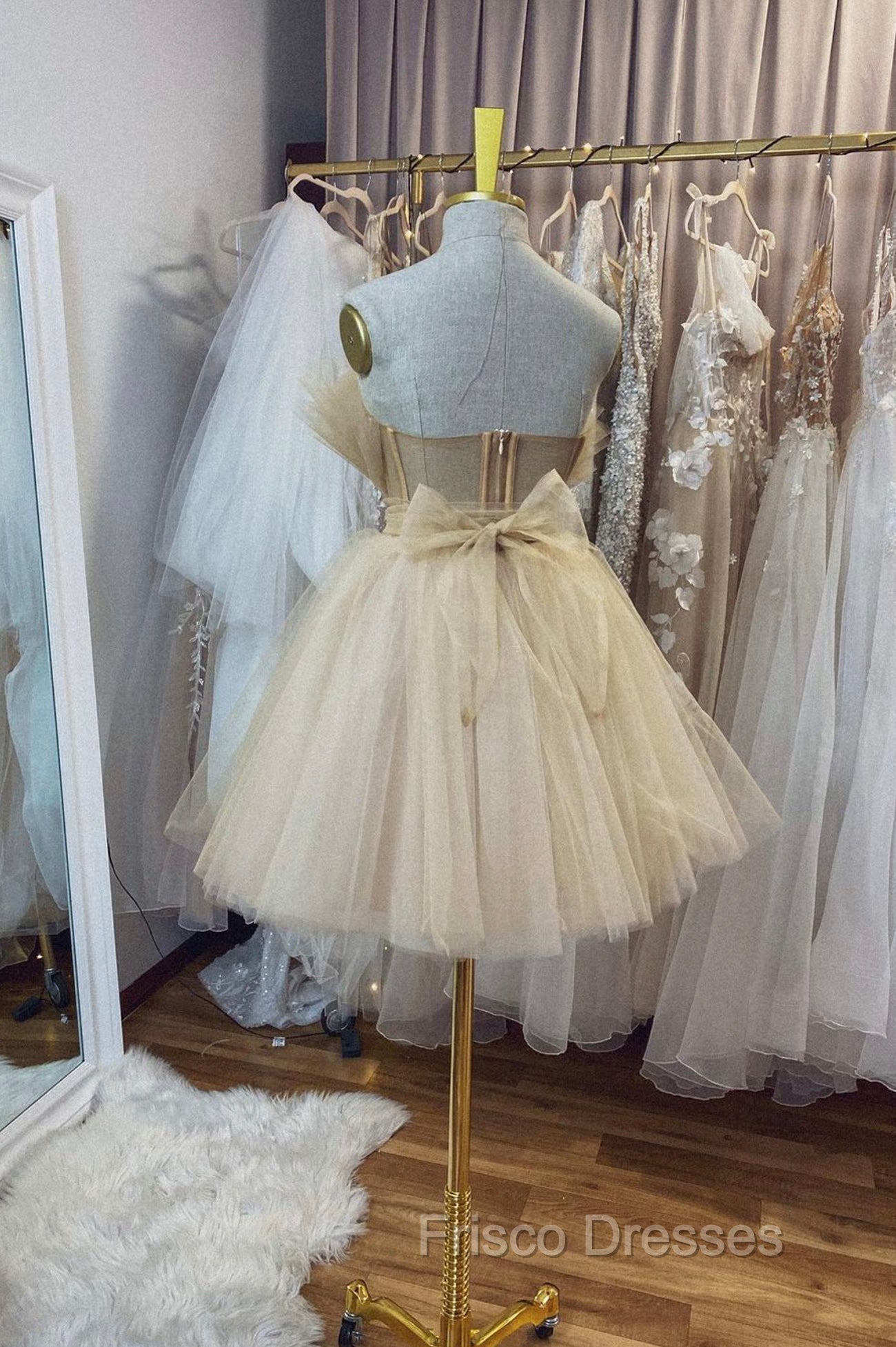 Champagne Tulle Short A-Line Formal Prom Dress, Lovely Strapless Party Dress Secondary image