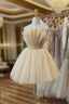 Champagne Tulle Short A-Line Formal Prom Dress, Lovely Strapless Party Dress