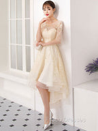 Champagne Tulle Short Formal Prom Dress, Champagne Homecoming Dress