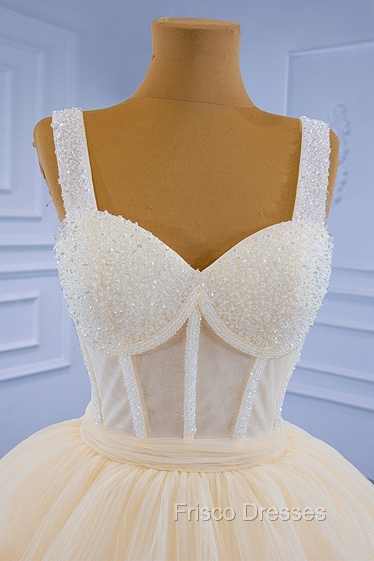 Champagne Tulle Short Formal Prom Dress with Beaded, A-Line Tea Length Party Dress