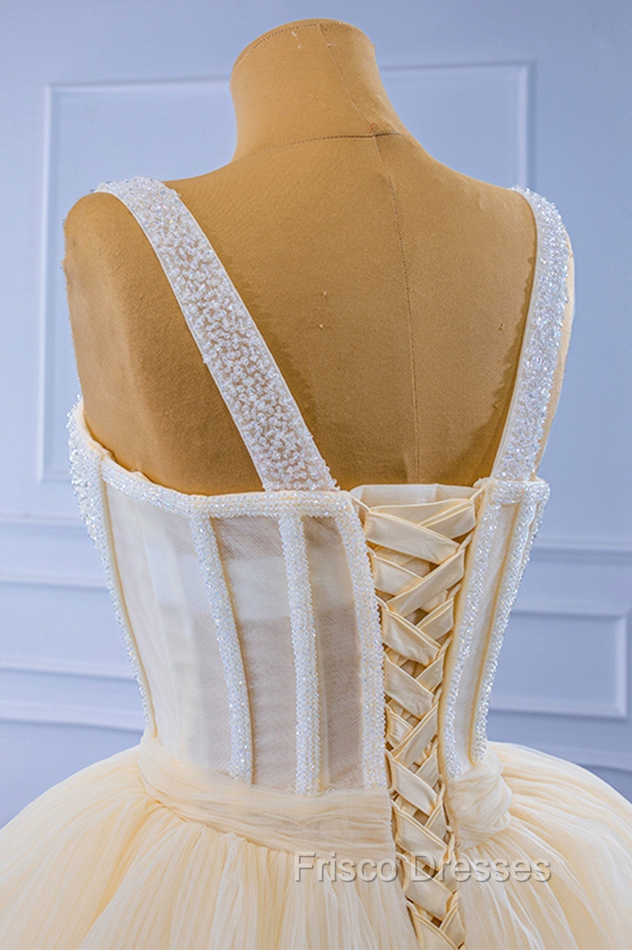 Champagne Tulle Short Formal Prom Dress with Beaded, A-Line Tea Length Party Dress