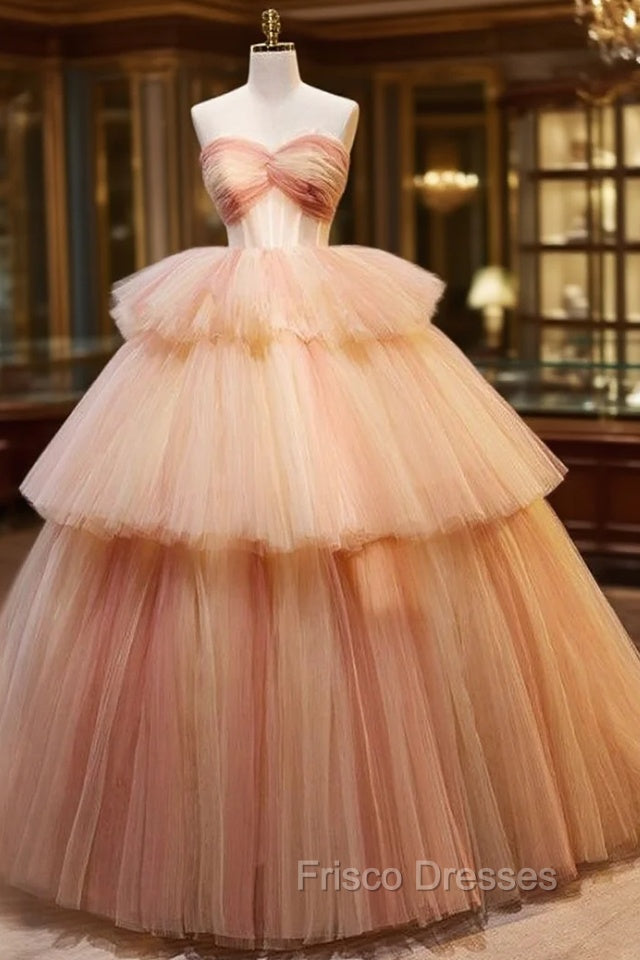 Champagne Tulle Sweetheart Pleats Formal Prom Dress
