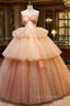 Champagne Tulle Sweetheart Pleats Formal Prom Dress
