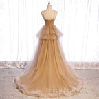 Champagne Tulle Sweetheart Straps Long Ball Gown Formal Prom Dress, Champagne Party Dress