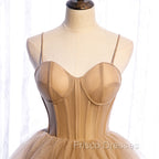 Champagne Tulle Sweetheart Straps Long Ball Gown Formal Prom Dress, Champagne Party Dress