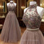 Champagne Two Pieces Beads Long Formal Prom Dress, Evening Dress