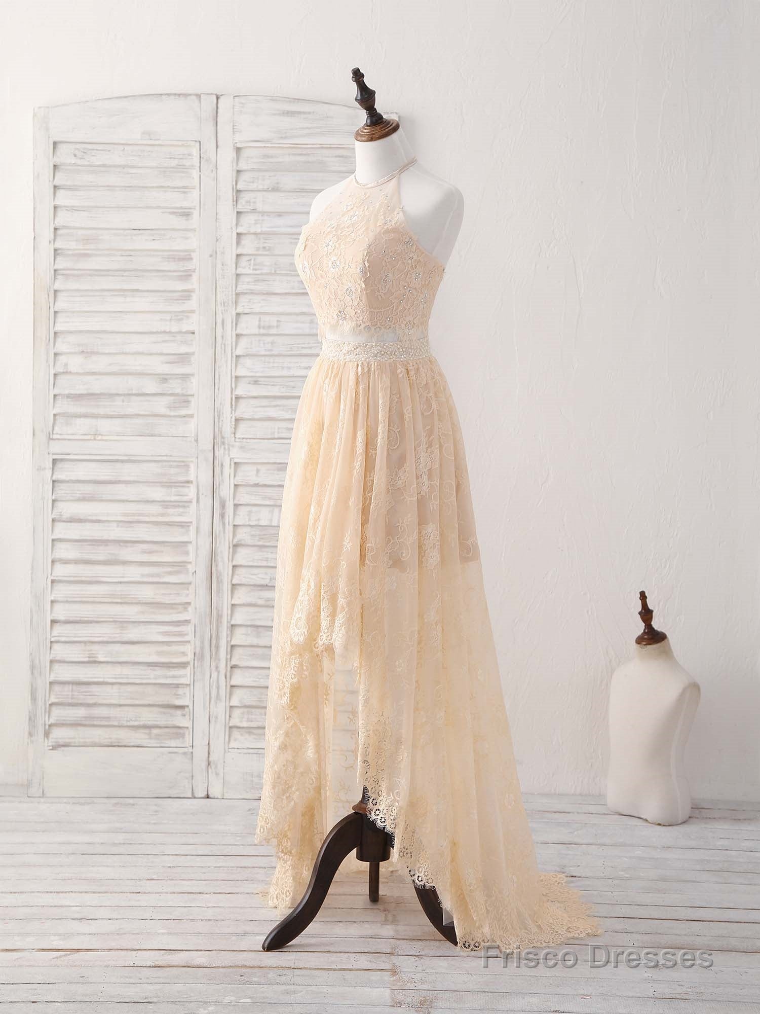 Champagne Two Pieces Lace Long Prom Dress Lace Evening Dress Secondary image