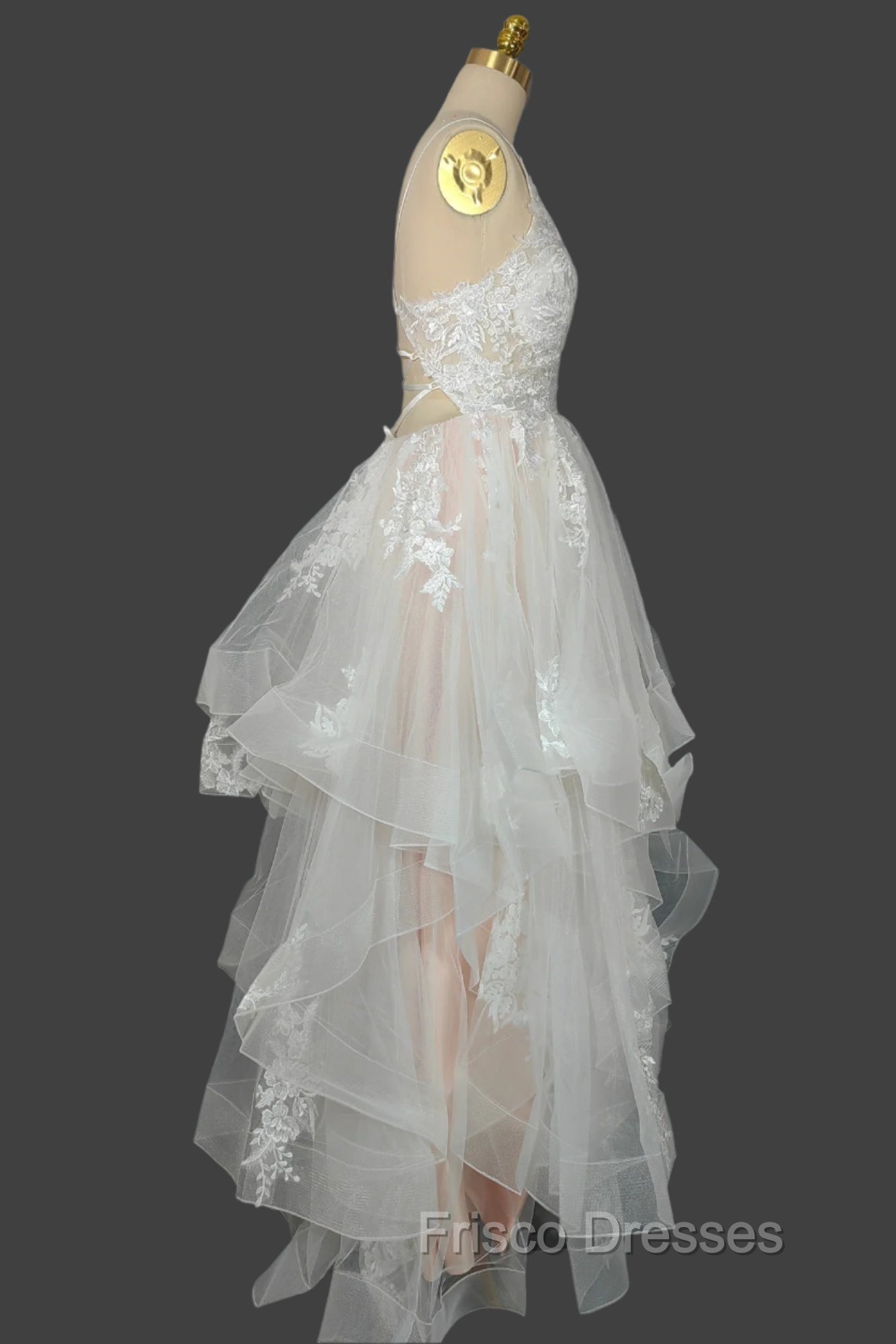 Champagne V-Neck Long Formal Prom Dress A-Line Tulle Formal Evening Dress Secondary image