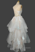 Champagne V-Neck Long Formal Prom Dress A-Line Tulle Formal Evening Dress