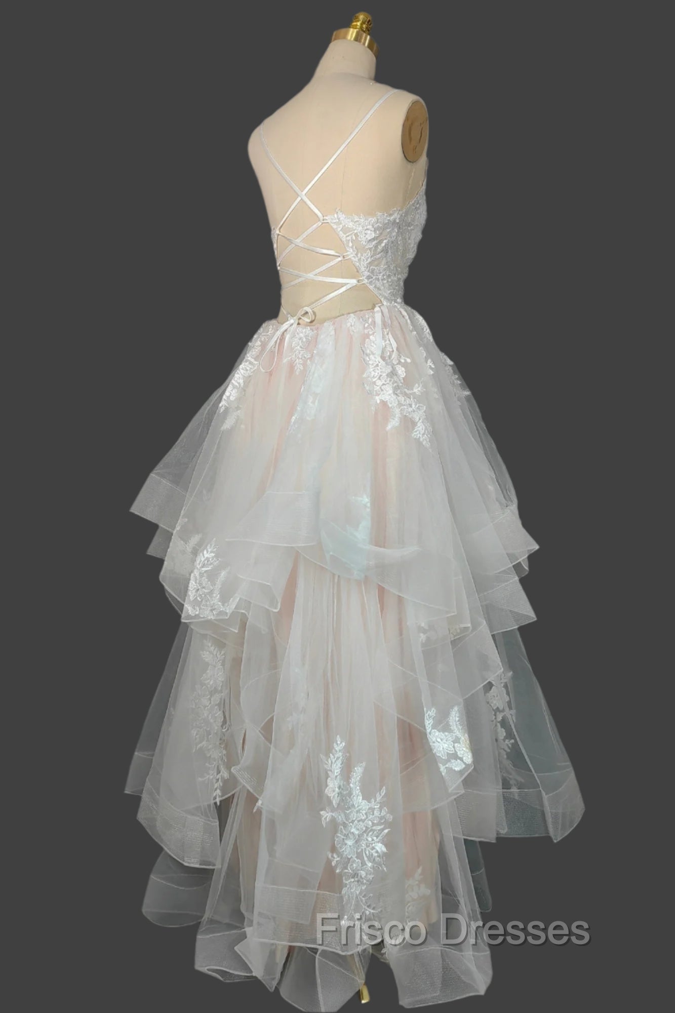 Champagne V-Neck Long Formal Prom Dress A-Line Tulle Formal Evening Dress